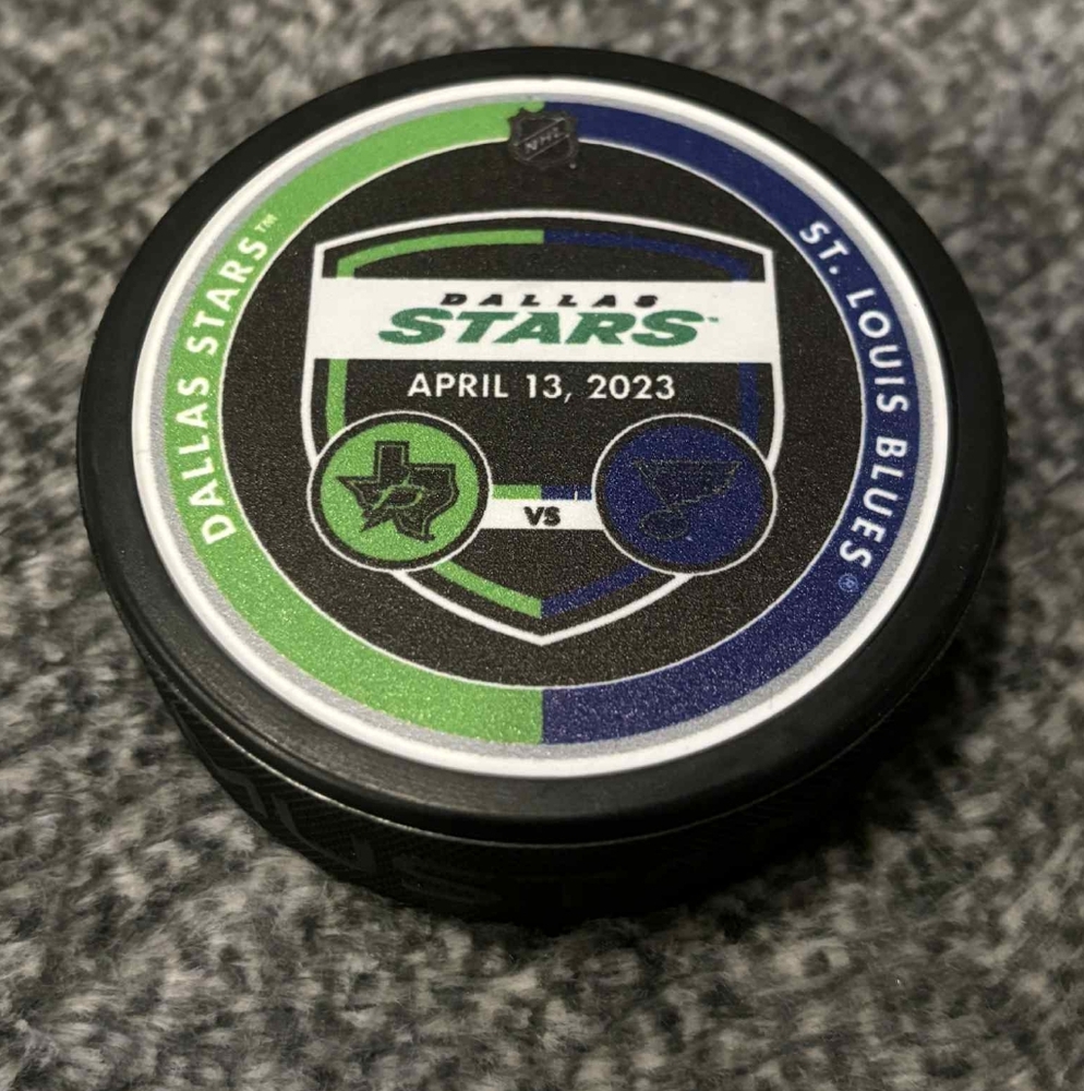 Dallas Stars vs St. Louis Blues NHL Match Up Hockey Puck 4/13/23